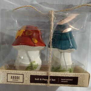 Abode Collectible Ceramic Mushrooms Salt & Pepper Shakers Set